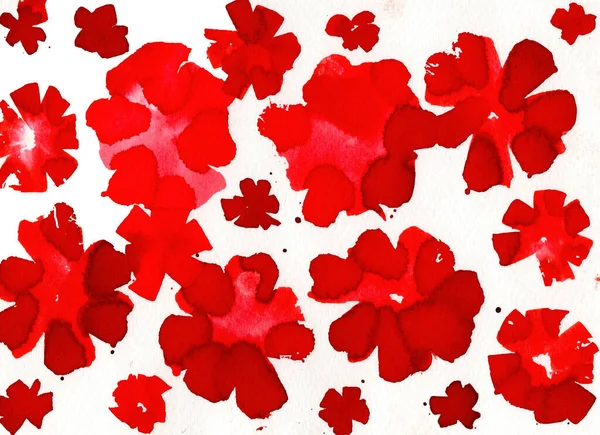 Aquarelle Pétales Fleurs Rouges Sur Papier Image Fond Abstraite — Photo