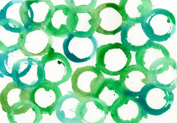 Acuarela Pintura Círculos Verdes Sobre Papel Imagen Abstracta Fondo — Foto de Stock