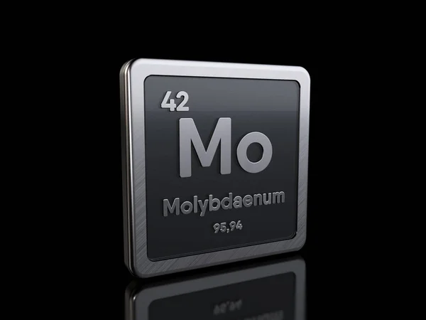 Molybdenum Mo, символ елемента з серії періодичних таблиць — стокове фото