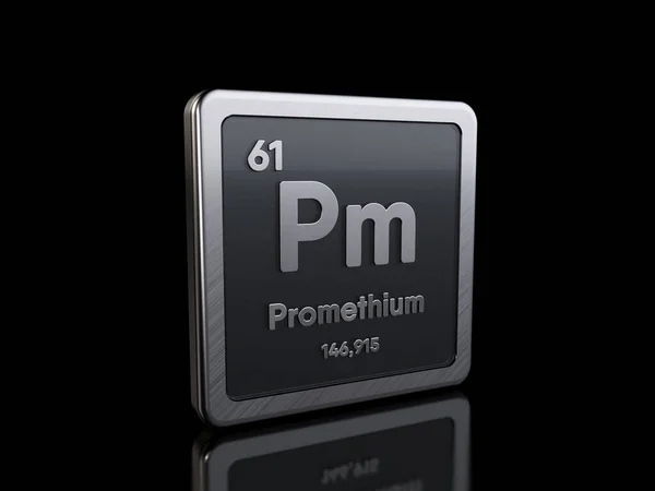 Prometio Pm, símbolo de elemento de series periódicas de tablas —  Fotos de Stock