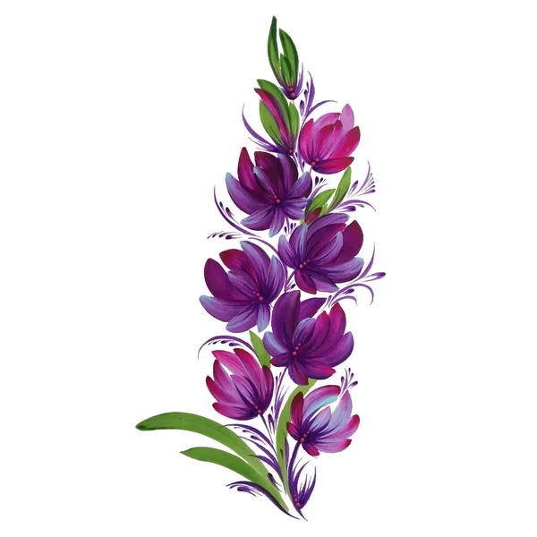 美しい紫色の花の枝アクリル絵具ベクトル画像 — ストックベクタ