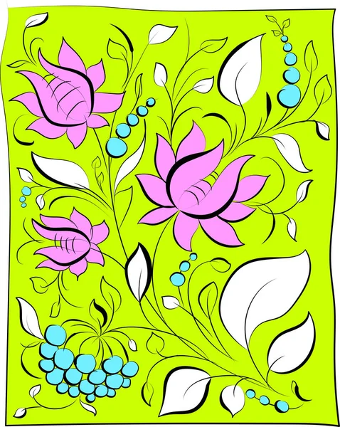 bright flowers, summer pattern is drawn in a special style. combination of flower, leaves, berries. decoration