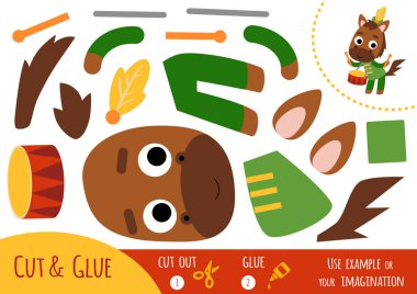 Eğitim kağıt çocuklar için oyun davulcu at. Makas ve yapıştırıcı görüntü oluşturmak için kullanın.