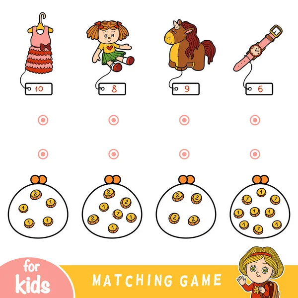 Matching Education Game Children Count Coins Choose Toy Price Set — Stock Vector