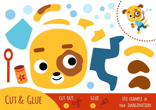 Jeu Papier Éducatif Pour Enfants Chien Utilisez Des Ciseaux Colle — Image vectorielle