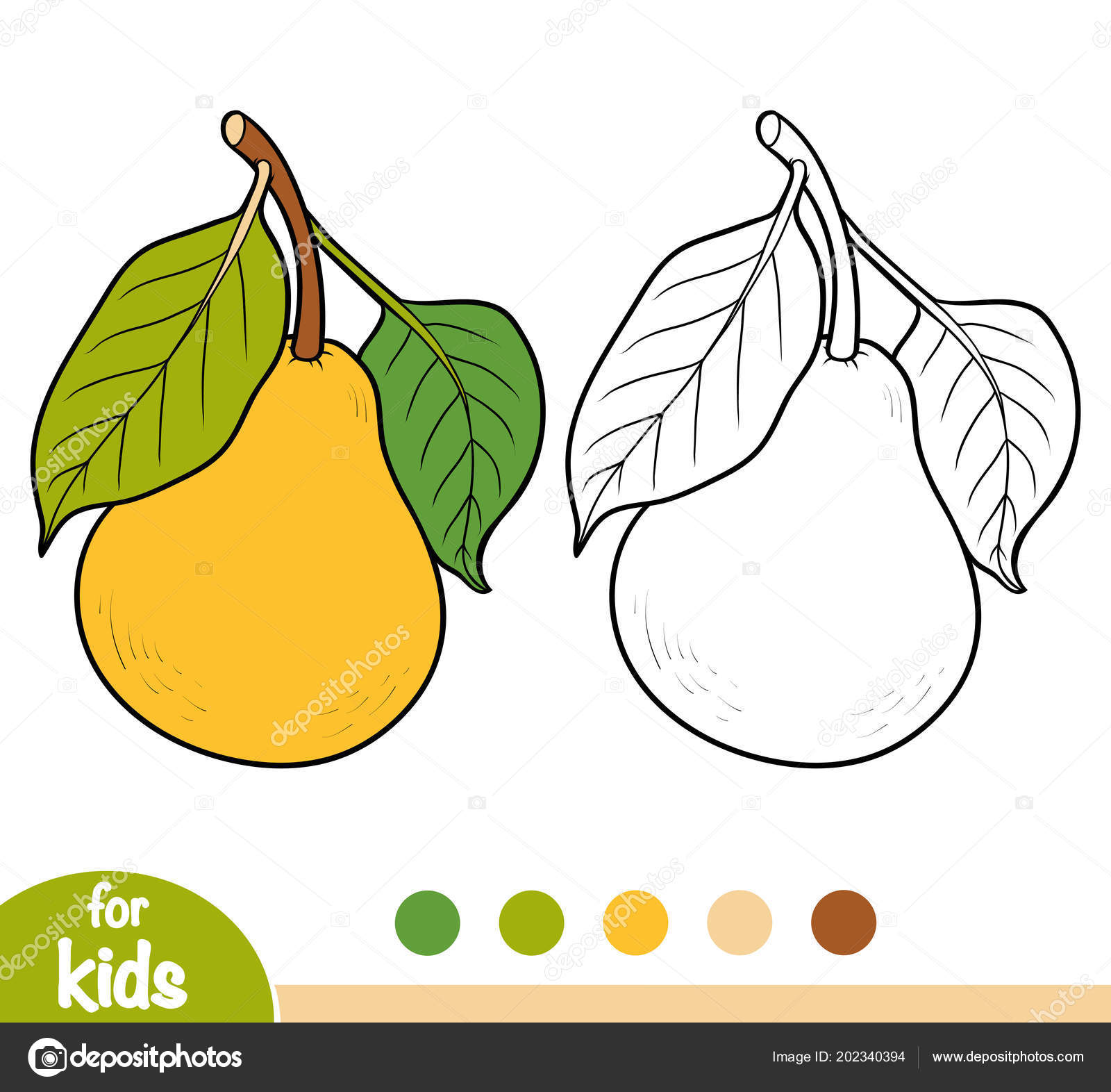 Coloring Book Children Pear Tree Branch Stock Vector