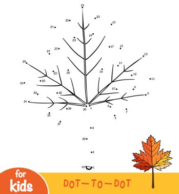 Numbers game, education dot to dot game for children, Maple leaf clipart