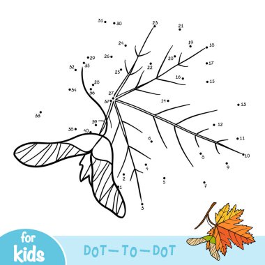 Numbers game, education dot to dot game for children, Maple leaf clipart