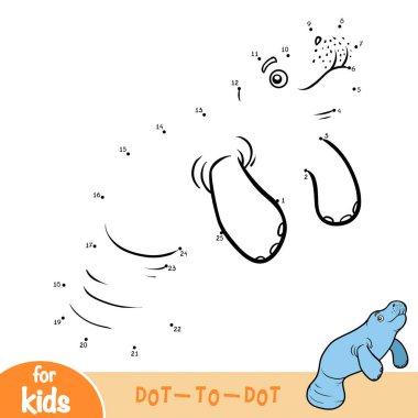 Numbers game, education dot to dot game for children, Manatee clipart