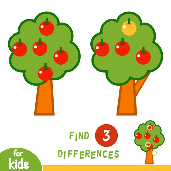发现差异 教育游戏的孩子 苹果树 — 图库矢量图片