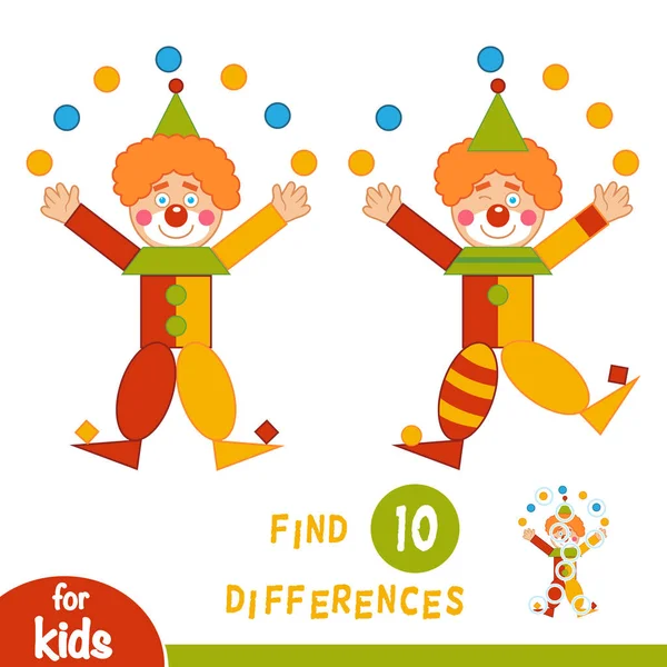 Unterschiede Finden Aufklärungsspiel Für Kinder Clown — Stockvektor