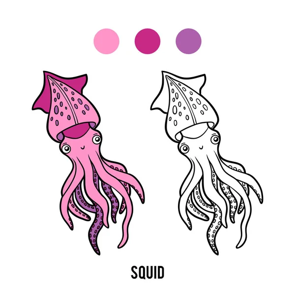 Libro Colorare Bambini Calamari — Vettoriale Stock