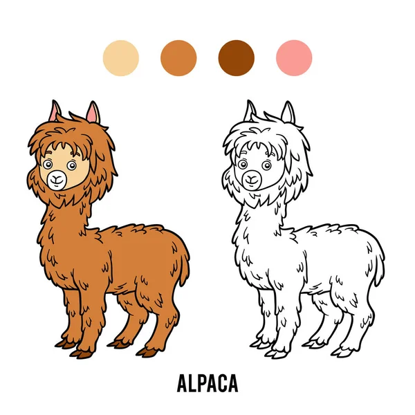 Coloring Book Children Alpaca — Stock Vector