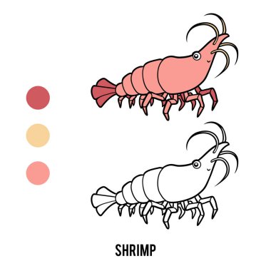 Karikatür hayvan karides çocuklar için boyama kitabı