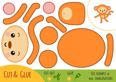 Eğitim kağıt çocuklar için maymun oyunu. Makas ve yapıştırıcı görüntü oluşturmak için kullanın.