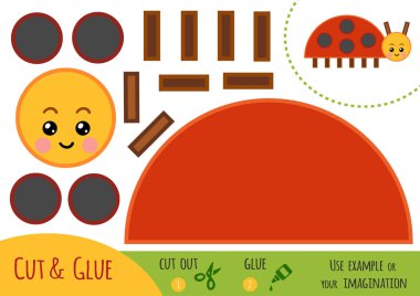 Eğitim kağıt oyun çocuklar için uğur böceği. Makas ve yapıştırıcı görüntü oluşturmak için kullanın.