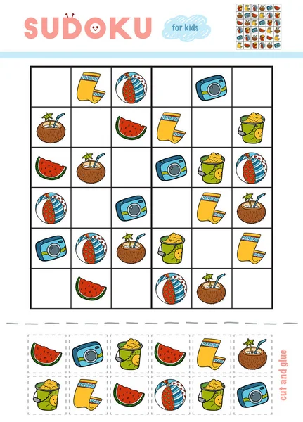 Sudoku Für Kinder Aufklärungsspiel Cartoon Set Von Objekten Für Den — Stockvektor