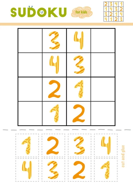 Sudoku Para Crianças Jogo Educação Conjunto Números Desenhos Animados Use —  Vetores de Stock