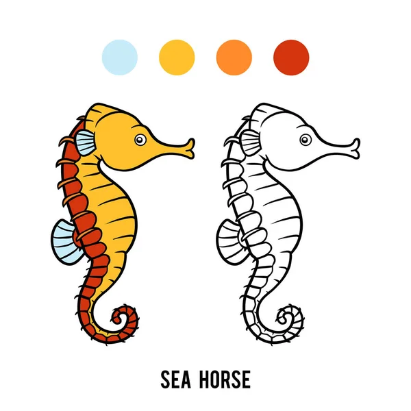 漫画の動物の海の馬は子供のための塗り絵 — ストックベクタ