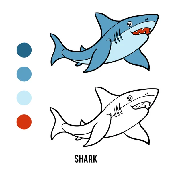 Livro Para Colorir Para Crianças Animal Dos Desenhos Animados Shark — Vetor de Stock