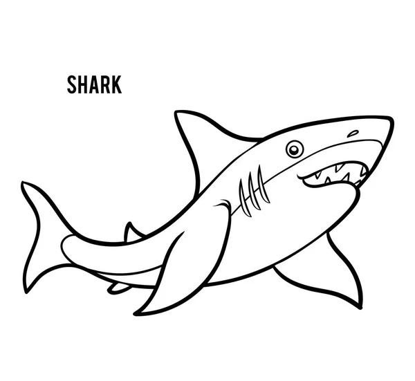 Livro Para Colorir Para Crianças Animal Dos Desenhos Animados Shark — Vetor de Stock