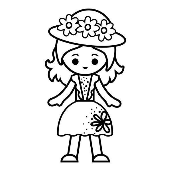 帽子と夏ドレスの女の子 子供のための塗り絵 — ストックベクタ