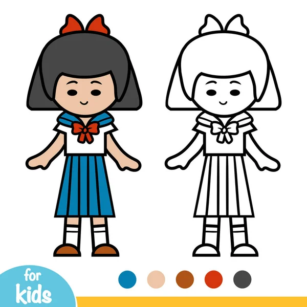 Livre Colorier Pour Enfants Écolière Japonaise — Image vectorielle