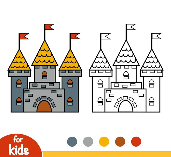 Livro de colorir. castelo da princesa das fadas. planilha de atividades  para crianças. jogo de arte infantil. ilustração vetorial.