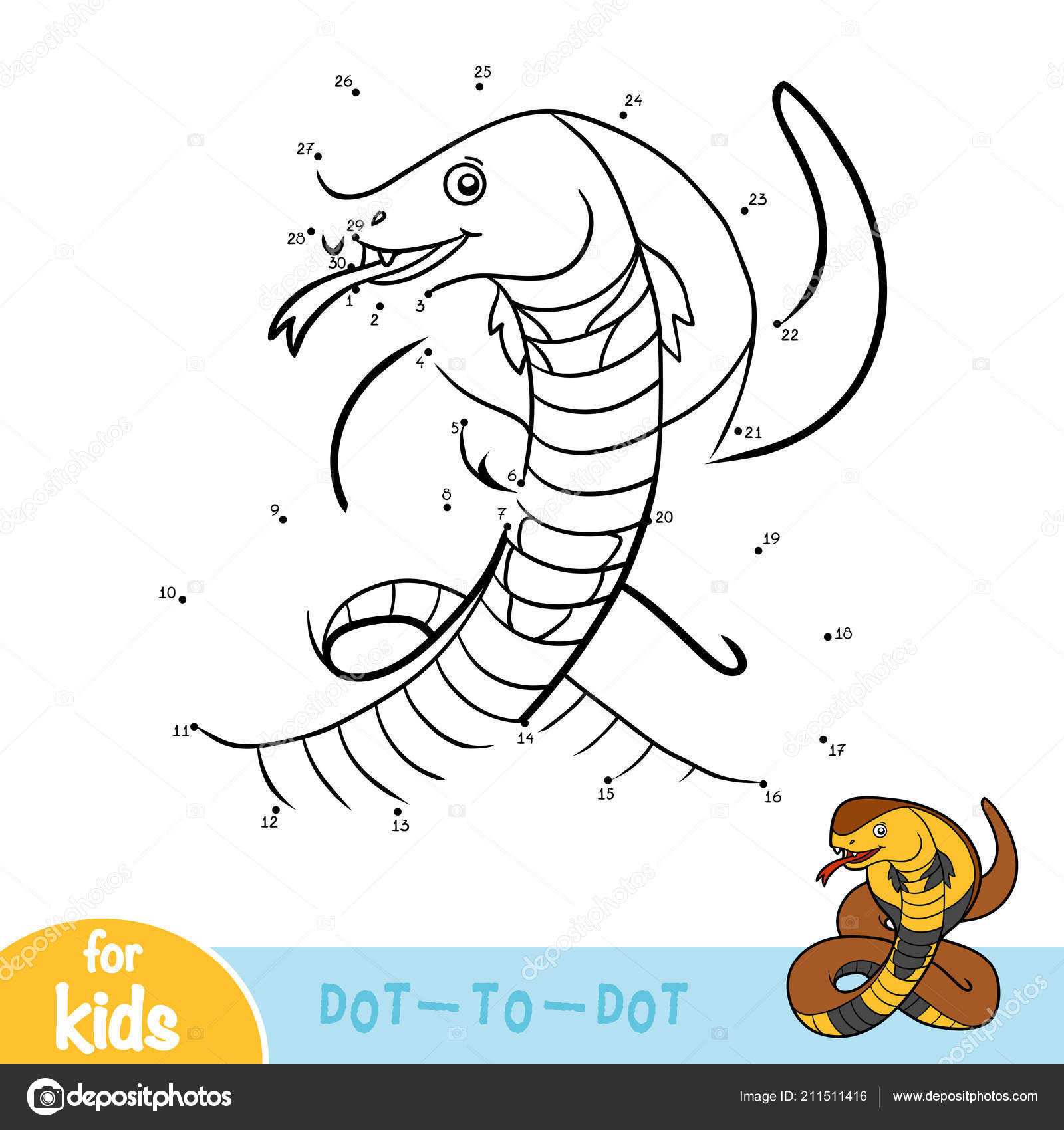 Jogo de números de educação. jogo ponto a ponto. desenho de cobra