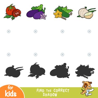 Doğru gölge, eğitim çocuklar için oyun bulmak. Cartroon kümesi sebze - salatalık, patlıcan, domates, soğan