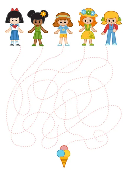 Лабиринт Игры Детей Образование Лист Девушки Мороженое — стоковый вектор