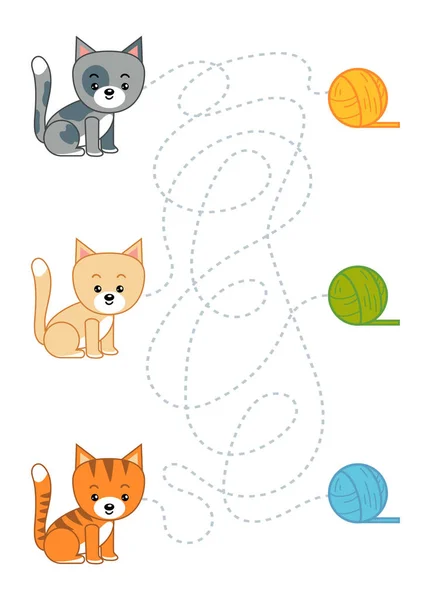 Лабиринт Игры Детей Образование Лист Cat Ball Yarn — стоковый вектор