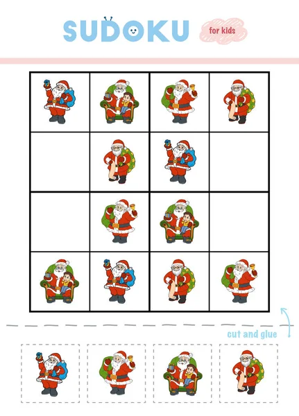 Sudoku Für Kinder Aufklärungsspiel Weihnachtsmann Weihnachtsmann Weihnachtsmann Weihnachtsmann Weihnachtsmann Schere — Stockvektor