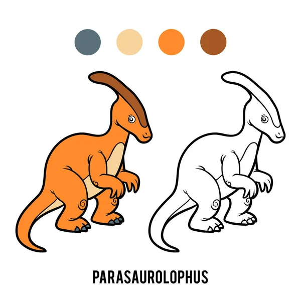 Coloring Book Children Parasaurolophus — Stock Vector