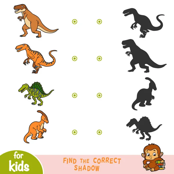 Encontrar Sombra Correcta Juego Educación Para Los Niños Conjunto Dinosaurios — Vector de stock