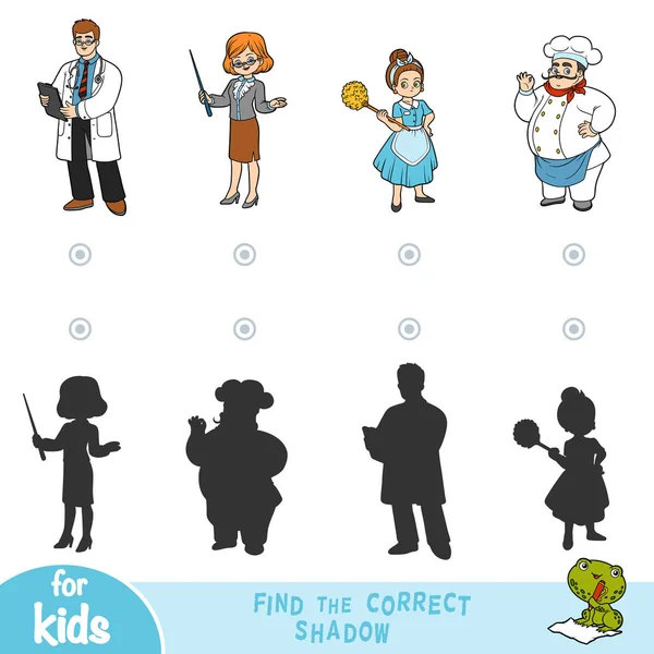 Encontre Sombra Correta Jogo Educação Para Crianças Conjunto Desenhos Animados —  Vetores de Stock