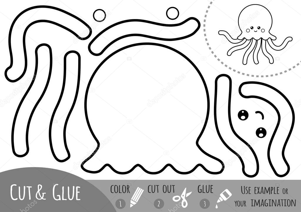 Education paper game for children, Octopus. Use scissors and glue to create the image.