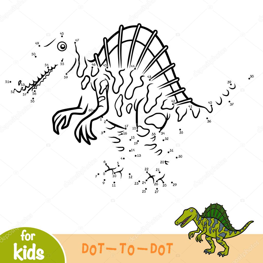 Numbers game, education dot to dot game for children, Spinosaurus