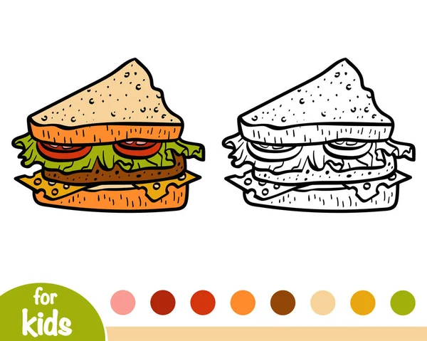 Libro Para Colorear Para Niños Sandwich — Vector de stock