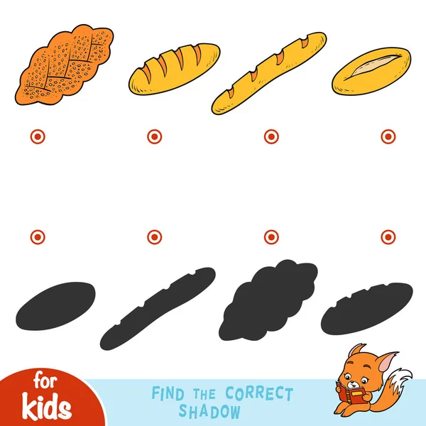 Najděte Správný Stín Vzdělávací Hra Pro Děti Karikatura Chléb Set — Stockový vektor