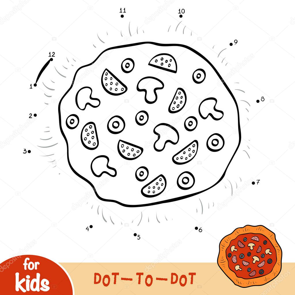 Numbers game, education dot to dot game for children, Pizza