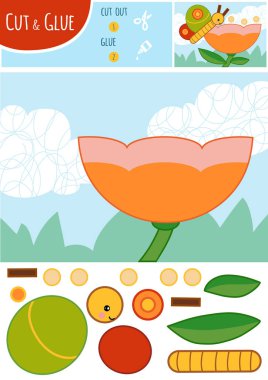 Eğitim kağıt çocuklar için oyun. Kelebek ve çiçek. Makas ve yapıştırıcı görüntü oluşturmak için kullanın.