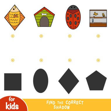 Doğru gölge, eğitim, Çocuk oyun öğeleri - balık, köpek ayarla house, uğur böceği, kuş kafesi bulmak