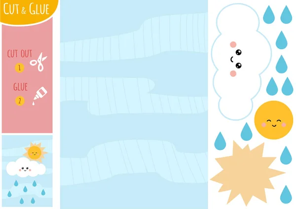 Educación Juego Papel Para Niños Sol Con Nubes Gotas Lluvia — Vector de stock