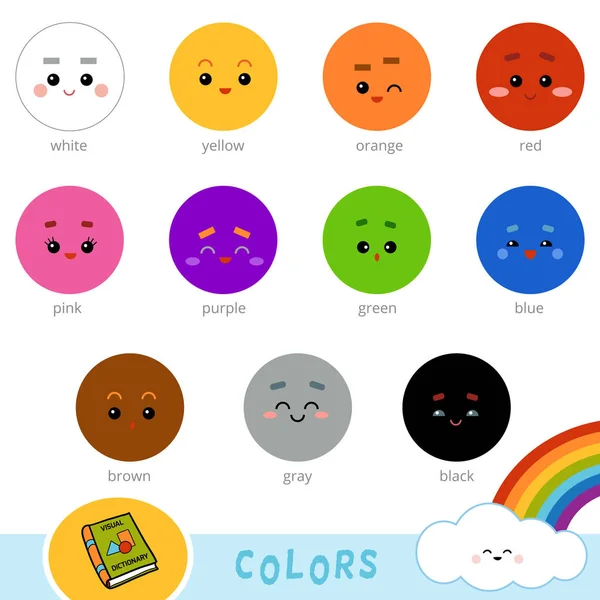 Kolorowy Zestaw Kolorów Podstawowych Słownik Obrazkowy Dla Dzieci Wieku Przedszkolnym — Wektor stockowy