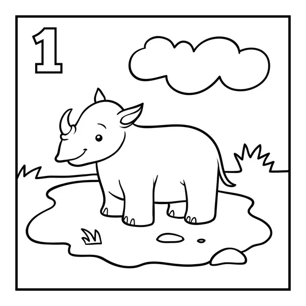 Coloring Book Children One Rhino — Stock Vector