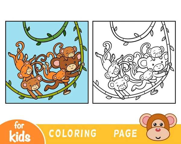 Libro Para Colorear Para Niños Cinco Monos — Archivo Imágenes Vectoriales