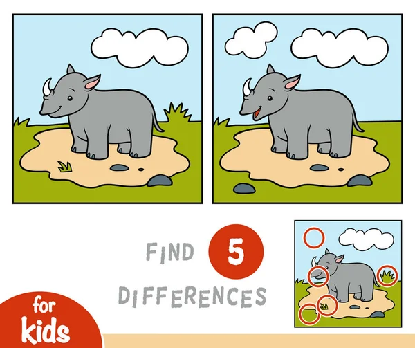 Unterschiede Finden Bildungsspiel Für Kinder Nashorn — Stockvektor