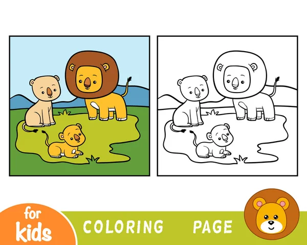 Libro Para Colorear Para Niños Tres Leones — Archivo Imágenes Vectoriales