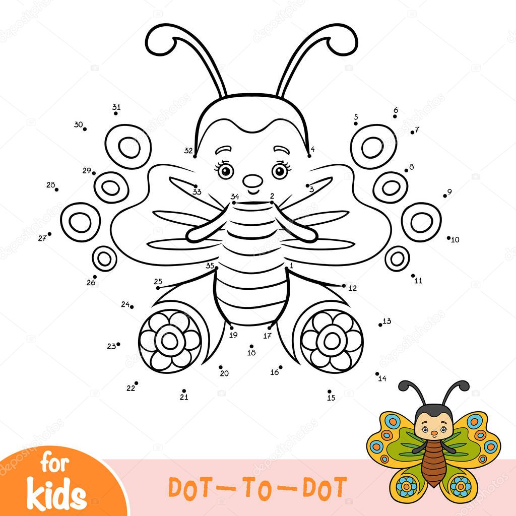 Numbers game, education dot to dot game for children, Butterfly